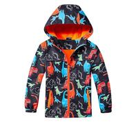 FILOWA Raincoat Boys Kids Waterproof Jacket Fleece Lined Rain Jacket with Hood Rainwear Dinosaur Rain Coat Windbreaker Spring Autumn Winter Hiking Camping Outdoor Coat for Children 5-6 years, Blue