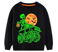 FILOWA Sweatshirt Boys Kids Cotton Glow in the Dark Sweater Crew Neck Jumper Black Skull Pumpkin Bat Pattern Pullover Warm Long Sleeve Top Outdoor Autumn Winter Halloween Outfit for Children 3-4 Years