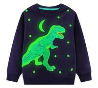 FILOWA Sweatshirt Boys Kids Cotton Glow in the Dark Sweater Crew Neck Jumper Navy Blue Dinosaur Pattern Pullover Warm Long Sleeve Top Outdoor Autumn Winter School for Children 6-7 Years
