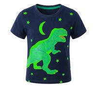 FILOWA T-Shirt Boys Cotton Glow in the Dark Short Sleeve Tee, 2-7 Years | Crew Neck, Soft, Navy Blue, Kids Dinosaur Top, Astronaut Pattern, Casual School T Shirts, Toddlers Sports Summer Outfit
