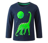 FILOWA T-Shirt Boys Cotton Long Sleeve Tee Glow in the Dark, 2-7 Years | Kids Soft Tee Shirt, Crew Neck, Dinosaur Pattern Top, Navy Blue, Casual School T Shirts, Sports Spring Autumn Outfit