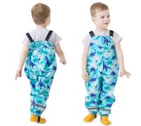 FILOWA Waterproof Dungarees Kids Boys Rain Trousers Dinosaur Pattern Mud Pants with Reflective Strip Pocket Work Trouser Thin Breathable Rain Over Outdoor Overalls Rainwear for Child 5 Years, Blue