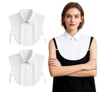 Filsliy 2 Pack Detachable Collar White Women False Shirt Collars Cotton Blend Half Blouse Top Dickey Collar Adjustable Mock Blouse Insert for Jumpers Sweatshirts Uniforms Office Ladies Girls (2)