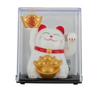 Filteilect 2 Inch Solar Powered Waving Lucky Cat Ornament for Home Office, Car Dashboard, Shop Decoration - Feng Shui Wealth Symbol, Automatic Motion with Light(White)