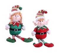 Filteilect 2pcs Long-Legged Elf Doll Set for Christmas Decorations, Festive Desk and Shelf Decoration with Cheerful Expressions, Red and Green Polyester Plush