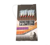 Filteilect 6 Pack For Sabiki Soft Fishing Lure Rigs with 6 Hooks, Red Head White Foil Flash, Lumi Beads and Snap Links for Mackerel For Deep Sea Herring(12#)