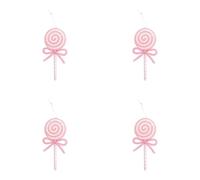 Filteilect Christmas Lollipop Ornament with Bow Holiday Decor for Tree Hanging, 4-Pack Red and Pink Plastic Decoration, 21 x 8.8 x 0.9 cm(Pink)