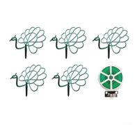 Filteilect Decorative Plant Support, Garden Flower Stakes Peacock Design Sunflower Stand, with Binding Wire 5 Sets Green 26x23.5cm
