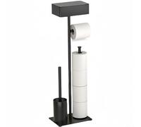 Filteilect Freestanding Toilet Paper Holder with Brush Storage, Stable Carbon Steel Bathroom Roll Stand, Space-Saving Design for All Roll Sizes, For Easy No-Drill