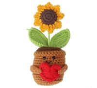Filteilect Handcrafted Crochet Sunflower Pot with Positive Energy Decor for Home and Office, Made from For Lasting Fabric, Size 7x17cm