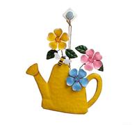 Filteilect Metal Flower Wall Decor Hanging Iron Kettle Design Garden Art Ornament Indoor Outdoor Decorative Wall Mounted Piece for Patio Yard Living Room (yellow)