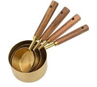 Filteilect Stainless Steel Measuring Cups and Spoons Set with Wooden Handle for Baking, 4 Sizes Each, Electroplated Copper Finish, Kitchen Measuring Tools for Flour Sugar(Measuring spoon)