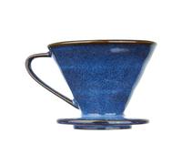Filter Holder with Blue Glaze and Integrated Handle, L | Fired Ceramic Construction, Paper Filter Holder, Integrated Cup-Top Base for Hands-on Drip Coffee Preparation