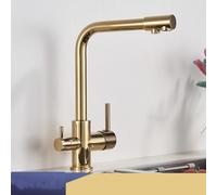 Filter Kitchen Faucet Chrome Drinking Pure Water Kitchen Tap Deck Mounted Dual Handles 3-Ways Hot and Cold Water Mixer,Golden A,1