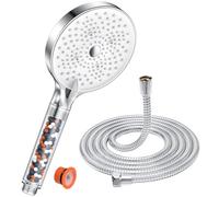 Filter Shower Head and Hose with 1.6M Hose - YEAUPE PRO Power Shower Hose and Head Low Pressure Water Softener Shower Head, Large Universal Electric Shower Head for Hard Water,White