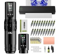 Filter Tattoo Stencil Printer Kit - Printer Machine with 7 Stroke 2-4mm Tattoo Gun Machine, Extra 1600mAh Power Supply, 20Pcs Tattoo Cartridge Needles for Beginners and Artists