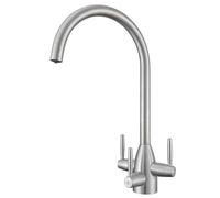 Filter Water Tap 3 Way Drinking Water Tap Stainless Steel Kitchen Sink Mixer Tap Hot Cold Filtered Water Kitchen Faucet Triple Lever Handle Swan Swivel Spout