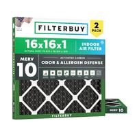 Filterbuy 16x16x1 Air Filter MERV 8 Odor Eliminator (2-Pack), Pleated HVAC AC Furnace Air Filters Replacement with Activated Carbon (Actual Size: 15.75 x 15.75 x 0.75 Inches)