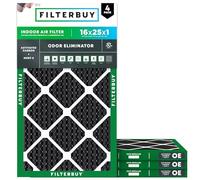 Filterbuy 16x25x1 Air Filter MERV 8 Odor Eliminator (4-Pack), Pleated HVAC AC Furnace Air Filters Replacement with Activated Carbon (Actual Size: 15.50 x 24.50 x 0.75 Inches)