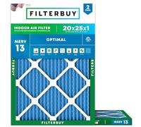 Filterbuy 20x25x1 Air Filter MERV 13 Optimal Smoke & Allergy Defense (2-Pack), Electrostatic Pleated HVAC AC Furnace Filters Replacement, Made in USA (Actual Size: 19.50 x 24.50 x 0.75)