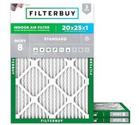 FilterBuy 20x25x1 Air Filter MERV 8, Pleated HVAC AC Furnace Filters (3-Pack, Silver)