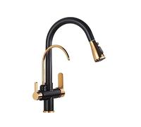 Filtered Crane for Kitchen Pull Out Spray 360 Rotation Water Filter Tap Three Ways Sink Mixer Kitchen Faucet Easy Installation(Black and Gold A) Beauty Comes