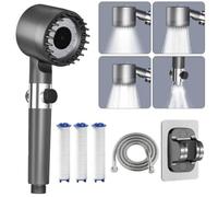 Filtered High Pressure Shower Head and Hose Kit, Powerful Shower Head with Silicone Scalp Massage Brush, 4-Mode Power Shower Heads, Hard Water Shower Heads - for Chlorine Removal