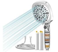 Filtered Shower Head and Hose, 8 Spray Modes + Jet Wash, High Pressure Handheld Shower Head with 2 Vitamin C Filters, Removes Chlorine & Hard Water