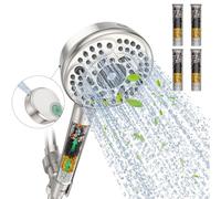 Filtered Shower Head and Hose, 9-Spray Setting High Pressure Shower Head with Filters for Hard Water - Filtered Chlorine (Brushed Nickel,4 Filters)