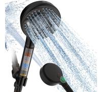 Filtered Shower Head and Hose, 9-Spray Setting High Pressure Shower Head with Filters for Hard Water - Filtered Chlorine (Black,1 Filters)