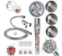 Filtered Shower Head, High Pressure Water Saving Showerhead with Filter Beads, Handheld Turbo Fan Shower Kit with Stainless Steel Hose, Wall & Overhead Brackets ect.-Silver