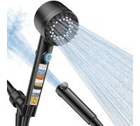 Filtered Shower Head with Handheld, High Pressure 4 Spray Showerhead with Filters & Upgraded Anti-Clog Nozzles for Hard Water - Reduce Dry Itchy Skin -ON/Off Switch (Black)