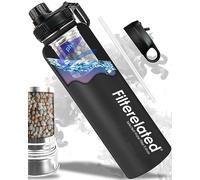 Filterelated 30oz Stainless Steel Portable Alkaline Filter Water Bottle, Creates Up to 9+ Ph of Quality Water, Sports Travel Water Bottle, Removes Water Impurities