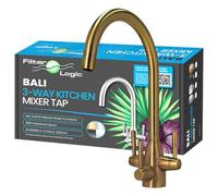 FilterLogic Bali Three-Way / 3 Way / 3 in 1 Monobloc Kitchen Drinking Water Filter/Mixer Brushed/Rustic Bronze 360 Swivel Tap/Faucet with Free Recyclable Fortress System, 3 Handle Design