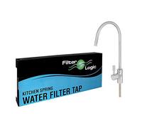FilterLogic Drinking Water Filter Lever Tap - Satin Nickel Finish - Stainless Steel Swan Neck/Modern Style/Long Reach