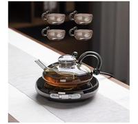 Filtration Teapot Set with 4 Tea Cups and Heating Ceramic Stove, Teapot with Fine Infuser for Loose Leaf and Blooming Tea, Herbal Tea, Gift for Tea Lovers, Home Tea Party