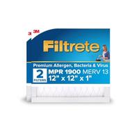 Filtrete 12x12x1 AC Furnace Air Filter, MERV 13, MPR 1900, Premium Allergen, Bacteria & Virus Filter, 3-Month Pleated 1-Inch Electrostatic Air Cleaning Filter, 2-Pack (Actual Size 11.81x11.81x0.78 in)