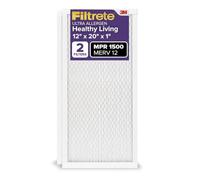 Filtrete 12x20x1 AC Furnace Air Filter, MERV 12, MPR 1500, CERTIFIED asthma & allergy friendly, 3 Month Pleated 1-Inch Electrostatic Air Cleaning Filter, 2-Pack (Actual Size 11.81x19.81x0.78 in)