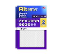 Filtrete 12x20x1 AC Furnace Air Filter, MERV 12, MPR 1500, CERTIFIED asthma & allergy friendly, 3 Month Pleated 1-Inch Electrostatic Air Cleaning Filter, 2-Pack (Actual Size 11.81x19.81x0.78 in)