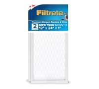 Filtrete 12x24x1 AC Furnace Air Filter, MERV 13, MPR 1900, Premium Allergen, Bacteria & Virus Filter, 3-Month Pleated 1-Inch Electrostatic Air Cleaning Filter, 2-Pack (Actual Size 11.69x23.69x0.78 in)
