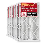 Filtrete 12x36x1 AC Furnace Air Filter, MERV 11, MPR 1000, Micro Allergen Defense, 3-Month Pleated 1-Inch Electrostatic Air Cleaning Filter, 6 Pack (Actual Size 11.69x35.69x0.81 in)