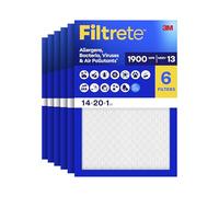Filtrete 14x20x1 AC Furnace Air Filter, MERV 13, MPR 1900, Premium Allergen, Bacteria & Virus Filter, 3-Month Pleated 1-Inch Electrostatic Air Cleaning Filter, 6-Pack (Actual Size 13.81x19.81x0.78 in)
