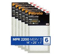 Filtrete 14x25x1 AC Furnace Air Filter, MERV 13, MPR 2200, Elite Allergen, Bacteria & Virus Filter, 3-Month Pleated 1-Inch Electrostatic Air Cleaning Filter, 6-Pack (Actual Size 13.81x24.81x0.78 in)