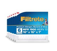 Filtrete 16x16x1 AC Furnace Air Filter, MERV 13, MPR 1900, Premium Allergen, Bacteria & Virus Filter, 3-Month Pleated 1-Inch Electrostatic Air Cleaning Filter, 6-Pack (Actual Size 15.81x15.81x0.78 in)
