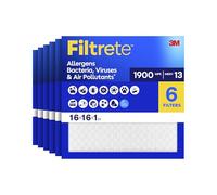 Filtrete 16x16x1 AC Furnace Air Filter, MERV 13, MPR 1900, Premium Allergen, Bacteria & Virus Filter, 3-Month Pleated 1-Inch Electrostatic Air Cleaning Filter, 6-Pack (Actual Size 15.81x15.81x0.78 in)