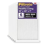 Filtrete 16x20x1 Air Filter, MPR 1500, MERV 12, Healthy Living Ultra-Allergen 3-Month Pleated 1-Inch Air Filters, 6 Filters