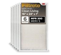 Filtrete 16x24x1 AC Furnace Air Filter, MERV 5, MPR 300, Capture Unwanted Particles, 3-Month Pleated 1-Inch Electrostatic Air Cleaning Filter, 6-Pack (Actual Size15.81x23.81x0.8 in)