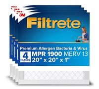 Filtrete 20x20x1 AC Furnace Air Filter, MERV 13, MPR 1900, Premium Allergen, Bacteria & Virus Filter, 3-Month Pleated 1-Inch Electrostatic Air Cleaning Filter, 4-Pack (Actual Size 19.69x19.69x0.78 in)