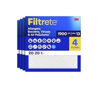 Filtrete 20x20x1 AC Furnace Air Filter, MERV 13, MPR 1900, Premium Allergen, Bacteria & Virus Filter, 3-Month Pleated 1-Inch Electrostatic Air Cleaning Filter, 4-Pack (Actual Size 19.69x19.69x0.78 in)