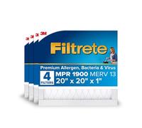 Filtrete 20x20x1 AC Furnace Air Filter, MERV 13, MPR 1900, Premium Allergen, Bacteria & Virus Filter, 3-Month Pleated 1-Inch Electrostatic Air Cleaning Filter, 4-Pack (Actual Size 19.69x19.69x0.78 in)